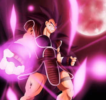 attack black_hair dragon_ball dragonball_z long_hair male_focus moon power raditz smile