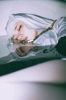 Rule 34 | 1girl, 5y mmo, absurdres, arm under breasts, bathroom, black dress, blurry, blurry foreground, bodhisattva, breasts, buddhist nun, closed eyes, closed mouth, commentary, cosplay, cosplay photo, cowboy shot, curvy, demon girl, dress, fate/extra, fate/extra ccc, fate/grand order, fate (series), from below, gold necklace, head tilt, highres, in bathtub, indoors, jewelry, long dress, long sleeves, lying, necklace, no ears, nose, nun, on side, pale skin, partially submerged, photo (medium), pink lips, raised eyebrows, real life, reflection, reflective liquid, sessyoin kiara, side slit, skindentation, sleeping, solo, thick thighs, thighhighs, thighs, water, white coif, white thighhighs, yellow eyes