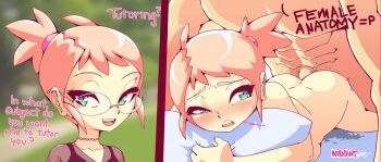 1boy 1girl :d :o abs animated animated_gif ass bed_sheet before_and_after blue_eyes blush breast_press breasts dimples_of_venus english_text glasses half-closed_eyes hetero hugging_object instant_loss introspurt lying medium_breasts nude open_mouth penis pillow pillow_hug pillow_princess pink_hair prone_bone sex sex_from_behind short_twintails size_difference smile teacher teacher_and_student text_focus twintails uncensored