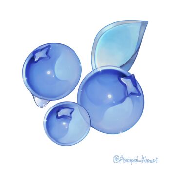 ameyui_komori blue_theme blueberry commentary_request food food_focus fruit fruit_focus highres leaf no_humans original simple_background still_life twitter_username wet white_background
