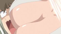 1boy 2girls adjusting_clothes animated anime_screenshot aura between_breasts black_hair blank_eyes blue_jacket blue_skirt breast_press breast_smother breasts brown_eyes brown_hair cleavage close-up collarbone face_between_breasts face_to_breasts girl_on_top hachiouji_naoto hair_ornament hairclip head_between_breasts highres huge_breasts ijiranaide_nagatoro-san indoors jacket judo long_hair long_sleeves looking_at_breasts multiple_girls nagatoro_hayase no_bra open_clothes open_jacket pleated_skirt ponytail school_uniform shaded_face shirt sidelocks skirt sound subtitled sunomiya_sana tan thighs vest video white_shirt yellow_vest