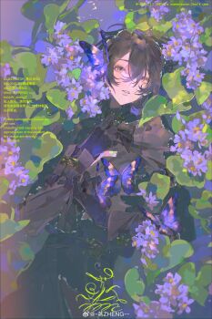 1boy absurdres bug butterfly copyright_request flower highres insect non-web_source