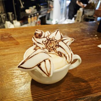 Rule 34 | cappuccino, coffee, crossed legs, cup, drink, drinking glass, food art (medium), gen 1 pokemon, george (yamamoto kazuki), highres, holding, holding cup, latte art, latte art (medium), long legs, mega pokemon, mega starmie, nintendo, no humans, photo (medium), pokemon, pokemon (creature), pokemon focus, starmie, unconventional media, wine glass