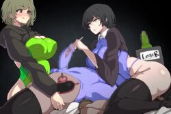 1boy 2girls akina-chan anal animated black_hair black_thighhighs blue_eyes blush borrowed_character breasts censored dildo femdom girl_on_top glasses green_eyes green_hair hood hoodie large_breasts legs licking_lips looping_animation male_penetrated male_urethral_insertion mature_female mosaic_censoring multiple_girls nose_blush one-piece_swimsuit original pegging penis prostate sex sex_toy short_hair sitting sitting_on_face sitting_on_person sketch smile sound strap-on swimsuit swimsuit_under_clothes tagme thick_thighs thighhighs thighs tongue tongue_out umezawa_itte urethral_insertion video x-ray