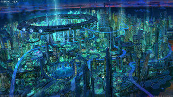 3d arsenixc building city_lights cityscape cloud commentary commentary_request copyright_name copyright_notice english_commentary glass_dome highres horizon mixed-language_commentary night night_sky nikki_(series) no_humans official_art scenery science_fiction shining_nikki sky skyscraper star_(sky) starry_sky