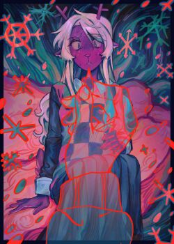 1girl 1other absurdres animal_ears antlers black_skirt black_sleeves blonde_hair checkered_clothes commentary deer_antlers deer_ears deer_girl deltarune english_commentary furry furry_female goomyloid highres holding horns kris_(deltarune) long_hair noelle_holiday sitting skirt snowflakes utdr_(toby_fox) weird_route_(deltarune)