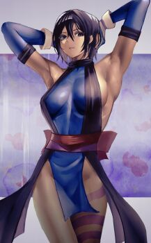 1girl black_hair blue_eyes breasts heterochromia large_breasts red_eyes rokubanana samurai_spirits shiki_(samurai_spirits) sideboob snk solo