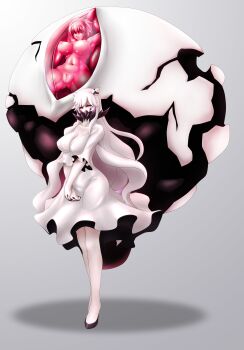 Rule 34 | 2girls, absurdres, abyssal ship, anus, armpits, bare legs, bdsm, black horns, black nails, black shoes, bondage, bound, bound arms, bound legs, breasts, canopy (aircraft), cleavage, clitoris, collarbone, colored eyelashes, colored nipples, colored sclera, colored skin, covered mouth, double-parted bangs, dress, fat mons, female focus, full body, gluteal fold, groin, hair between eyes, hairtie, highres, horns, immobilization, kaga (kancolle), kantai collection, large breasts, large variant set, lips, long hair, long sidelocks, looking at viewer, midway princess, multicolored horns, multiple girls, navel, ningyoushi, nipples, no irises, no pupils, nude, open mouth, orange eyes, own hands together, pale skin, perky breasts, petrification, ponytail, pupiless eyes, pussy, restrained, rigging, shadow, shiny nipples, shiny skin, shoes, side ponytail, sidelocks, simple background, solid eyes, spikes, spread eagle position, standing, stationary restraints, swept bangs, thick eyelashes, three-quarter sleeves, toned, toned female, transformation, triangle mouth, v arms, variant set, very long hair, wavy hair, white dress, white hair, white horns, white skin