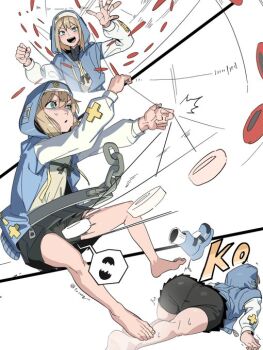 Rule 34 | 1boy, accident, androgynous, ass, ball busting, bridget (guilty gear), broken egg, chain, full body, guilty gear, male focus, nutcracker, pain, solo, tosung in, trap, wide hips, yo-yo