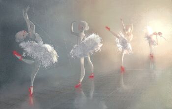 1girl absurdres art_study backless_dress backless_outfit ballerina ballet ballet_slippers bare_arms bare_back bare_legs bare_shoulders black_eyes blonde_hair closed_mouth commentary dancing dress english_commentary expressionless feather_skirt forehead hair_bun hand_on_own_head head_tilt highres leg_up lens_flare lipstick makeup miniskirt original photo-referenced red_lips red_shoes reflection reflective_liquid sequential shoes short_hair single_hair_bun skirt stardust_axel tutu updo white_dress white_skirt