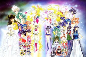 Rule 34 | 1990s (style), 6+girls, ^ ^, absolutely everyone, absurdly long hair, aino minako, annotated, artemis (sailor moon), asanuma ittou, bishoujo senshi sailor moon, bishoujo senshi sailor moon r, bishoujo senshi sailor moon s, bishoujo senshi sailor moon supers, blue sailor collar, boots, brooch, cat, character name, character request, chiba mamoru, closed eyes, cone hair bun, crescent, crescent facial mark, cyprine (sailor moon), dark-skinned female, dark skin, domino mask, eudial (sailor moon), everyone, eye mask, facial mark, formal clothes, full body, furuhata motoki, glaive (polearm), hair bun, half updo, head tilt, heart, heart brooch, high ponytail, highres, hino rei, holding, holding polearm, holding spear, holding weapon, jewelry, kaiou michiru, kino makoto, lace-up boots, long hair, luna-p, luna (sailor moon), magical boy, mask, meiou setsuna, mimete (sailor moon), mistress 9, mizuno ami, momohara momo, mugen gakuen school uniform, multicolored skirt, multiple girls, nishimura reika, official art, own hands together, polearm, ponytail, princess serenity, ptilol (sailor moon), retro artstyle, sailor collar, sailor jupiter, sailor mars, sailor mercury, sailor moon, sailor neptune, sailor pluto, sailor saturn, sailor senshi, sailor uranus, sailor venus, sarashina kotono, sarashina kyuusuke, scan, school uniform, silence glaive, skirt, spear, spiral heart moon rod, star (symbol), star facial mark, suit, super sailor moon, takeuchi naoko, tellu (sailor moon), ten'ou haruka, tomoe hotaru, tomoe souichi, tsukino ikuko, tsukino kenji, tsukino shingo, tsukino usagi, tuxedo kamen, umino gurio, very long hair, viluy (sailor moon), weapon