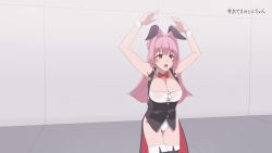 1girl animal_ears animated arms_up bare_arms bare_shoulders blush bouncing_breasts bow bowtie breasts rabbit_ears cape cleavage dancing detached_collar embarrassed fang highleg highleg_leotard large_breasts leotard long_hair miton-chan_(miton_(turuyasann)) miton_(turuyasann) open_mouth original pink_eyes pink_hair red_bow smile strapless sweatdrop tailcoat thighhighs tube_top underboob video wrist_cuffs
