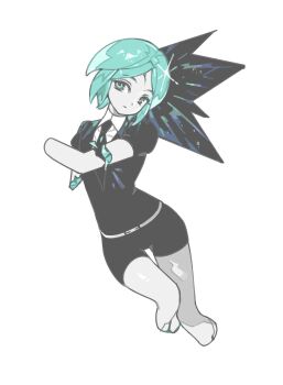 1other absurdres amputee androgynous aqua_hair black_necktie black_shirt black_shorts chinese_commentary collared_shirt commentary_request cracked_skin crystal_hair denovo320 gem_uniform_(houseki_no_kuni) highres houseki_no_kuni looking_at_viewer necktie other_focus phosphophyllite quadruple_amputee severed_arm severed_limb shirt short_hair short_sleeves shorts simple_background solo sparkle white_background white_shirt