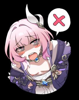 1girl bent_over black_background blue_eyes blush breasts cleavage cyrene_(aedes_elysiae)_(honkai:_star_rail) cyrene_(honkai:_star_rail) honkai:_star_rail honkai_(series) looking_at_viewer looking_up nipples pink_eyes pink_hair saki_(remainaddd) simple_background small_breasts solo