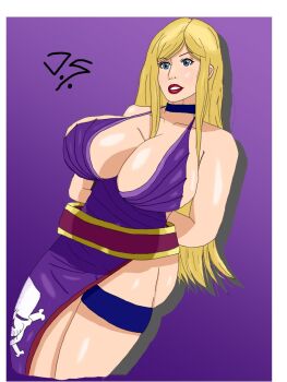 1girl b._jenet blonde_hair breasts cleavage dress fatal_fury female_focus huge_breasts jedislash large_breasts long_hair skirt the_king_of_fighters thick_thighs thighs