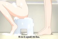 2girls age_difference animated anime_screenshot arm_grab ass back bath bathing bathroom blonde_hair blush breast_hold breasts brown_eyes brown_hair chair convenient_censoring feet flat_chest height_difference hinako_(issho_ni_training) hiyoko_(issho_ni_training) issho_ni_training large_breasts loli multiple_girls onee-loli orgasm soaking_feet soap soap_bubbles soap_censor sound sponge tagme thigh_grab thighs video washing yuri