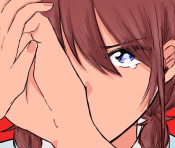 1girl brown_hair closed_mouth commentary_request girls_band_cry grcr_pometa1118 hands_up iseri_nina low_twintails short_hair short_twintails solo tearing_up twintails