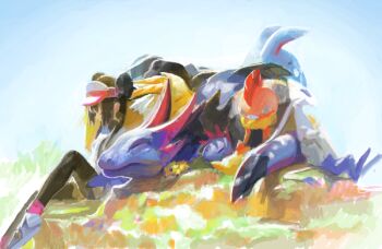 Rule 34 | azumarill, bad drawr id, bad id, field, gen 2 pokemon, gen 5 pokemon, nintendo, oekaki, pantyhose, pink socks, pokemon, pokemon dppt, scrafty, shiratsuyu mone, sleeping, socks