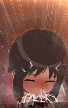 1boy 1girl ^^^ absurdres azumanga_daioh's_school_uniform azumanga_daiou bar_censor brown_eyes brown_hair censored cum cum_in_mouth cum_in_nose deepthroat emphasis_lines fellatio grey_shoes hetero highres indoors irrumatio kasuga_ayumu kneeling large_variant_set loli long_hair long_sleeves mizumizuni oral penis pink_shirt pov pov_crotch rolling_eyes sailor_collar school_uniform serafuku shirt shoes socks tears trembling variant_set white_sailor_collar white_shoes white_socks winter_uniform