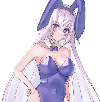 1girl animal_ear_hairband bad_id bad_pixiv_id breasts closed_mouth covered_navel egyptiangreen fake_animal_ears grimms_notes hairband highres large_breasts leotard magic_mirror_(grimms_notes) navel playboy_bunny purple_eyes purple_hair purple_leotard rabbit_ear_hairband rabbit_ears solo transparent_background upper_body