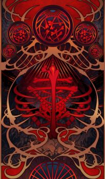 bone commentary fate/grand_order fate_(series) no_humans official_art red_theme ribs still_life symmetry third-party_source yamaneko_(lasengle)