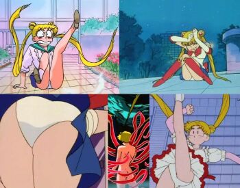 2girls anime_screenshot ass ass_focus bishoujo_senshi_sailor_moon blush embarrassed multiple_girls nude panties pantyshot sailor_moon school_uniform twintails underwear upskirt