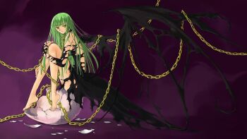 00s anime_screenshot barefoot c.c. chain clamp code_geass solo torn_clothes wings