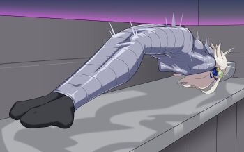 Rule 34 | 1girl, absurdres, arms behind back, bdsm, black socks, blush, bondage, bound, bound ankles, bound arms, bound legs, bound thighs, bound torso, bound wrists, breasts, cloth gag, commission, duct tape, egg vibrator, firefly (honkai: star rail), gag, gagged, hair between eyes, hairband, highres, honkai: star rail, honkai (series), implied vibrator, improvised gag, long hair, lying, medium breasts, mummification (bound), on back, on bed, orgasm, paid reward available, pixiv commission, restrained, sex toy, socks, solo, tape, tape bondage, tape gag, thalter39o, vibrator, vibrator under clothes, white hair, wrapped up