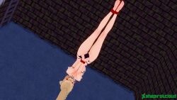 1girl 3d animated ass bdsm bikini blonde_hair blush bondage bouncing_breasts bound bound_ankles bound_wrists breasts butt_crack cleavage cleave_gag cloth_gag gag gagged highres improvised_gag indoors interior kitagawa_marin koikatsu_(medium) large_breasts legs long_legs nail_polish navel peril red_eyes shepirotcloud side-tie_bikini_bottom sono_bisque_doll_wa_koi_wo_suru struggling swimsuit tagme thighs toenail_polish toenails underboob upside-down video waking_up