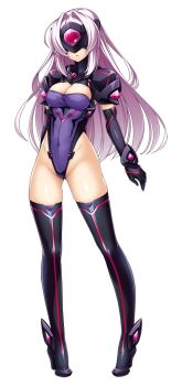 1girl armor black_gloves black_thighhighs boots breasts cleavage cleavage_cutout clothing_cutout corruption covered_eyes covered_navel dark_persona elbow_gloves expressionless exs-slave exs-slave_alpha full_body game_asset gloves gluteal_fold head-mounted_display high_heel_boots high_heels highleg highleg_leotard inoino katsuragi_marina kouyoku_senki_exs-tia large_variant_set leotard long_hair medium_breasts mind_control neon_trim non-web_source official_art open_mouth parted_lips pigeon-toed purple_leotard self-datamine shoulder_armor simple_background solo standing tachi-e thigh_boots thighhighs transparent_background variant_set very_long_hair white_hair