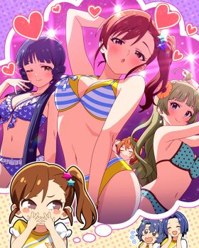 6+girls alternate_breast_size_(larger) arms_behind_head baba_konomi bikini blush blush_stickers breasts brown_eyes brown_hair commentary_request flying_sweatdrops futami_mami game_cg hair_ornament heart idolmaster idolmaster_(classic) idolmaster_million_live! idolmaster_million_live!_theater_days imagining kitakami_reika large_breasts looking_at_viewer miura_azusa multiple_girls navel official_art shimabara_elena short_hair side_ponytail speech_bubble star_(symbol) star_hair_ornament swimsuit third-party_source thought_bubble toyokawa_fuka