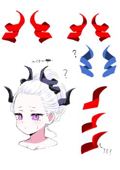 1girl ? ?? blue_archive blush breasts commentary_request demon_girl demon_horns funanofuroku highres hina_(blue_archive) horns purple_eyes simple_background small_breasts solo translation_request white_hair
