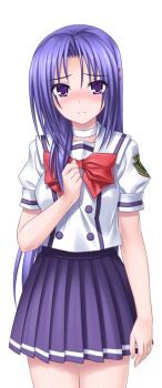 1girl blue_hair blush bow choker game_cg hair_ornament higuchi_isami large_variant_set long_hair looking_at_viewer mahou_shoujo_sae murakami_shizuru non-web_source official_art pleated_skirt purple_eyes purple_hair school_uniform skirt smile solo transparent_background variant_set
