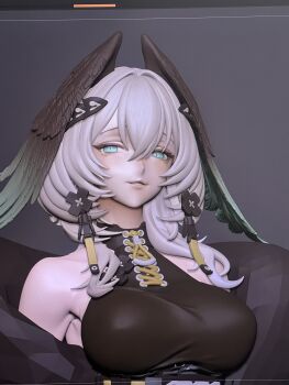 1girl absurdres arknights black_dress breasts commentary dress feathered_wings grey_hair hashtag-only_commentary head_wings highres ho&#039;olheyak_(arknights) ho&#039;olheyak_(ritual_of_immortality)_(arknights) large_breasts medium_hair sabano_fish slit_pupils snake_girl solo symbol-only_commentary wings