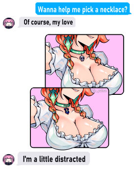 2girls absurdres aqua_bikini aqua_choker armpits bikini bikini_under_clothes braid breast_focus breasts chat_log choker cleavage collarbone couple earrings english_text feather_earrings feathers green_bikini green_choker head_out_of_frame highres hololive hololive_english implied_yuri jewelry jrpulse large_breasts long_hair meme mori_calliope multicolored_hair multiple_girls official_alternate_costume open_mouth orange_hair swimsuit takanashi_kiara takanashi_kiara_(casual) text_messaging twin_braids user_interface virtual_youtuber wanna_help_me_pick_a_necklace?_(meme) yuri