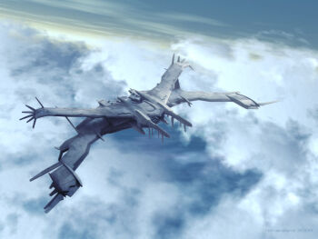 00s 2006 3d aac-04_banshee aircraft aircraft_carrier airplane cloud flying jet military military_vehicle no_humans outdoors roman_adam sentou_yousei_yukikaze ship sky vehicle_focus warship watercraft