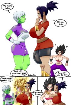 3futa ^_^ absurdres angry black_eyes breasts bulge caulifla cheelai closed_eyes colored_skin diabolussex dragon_ball dragon_ball_super dragon_ball_super_broly english_text erection erection_under_clothes futa_without_pussy futanari green_skin highres huge_breasts huge_penis huge_testicles kale_(dragon_ball) large_breasts large_testicles long_hair looking_at_viewer multiple_futa open_mouth penis pink_eyes ponytail saiyan short_hair silver_hair speech_bubble super_saiyan super_saiyan_1 testicles