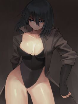 1girl blue_eyes breasts character_request leotard medium_breasts michibata_anko short_hair tagme