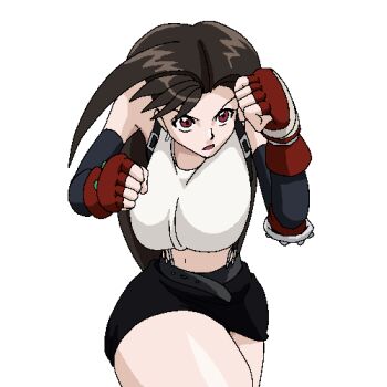 1990s_(style) 2girls animated animated_gif battle bouncing_breasts breasts clone elbow_pads fighting final_fantasy final_fantasy_vii fingerless_gloves gloves groping kicking large_breasts long_hair low-tied_long_hair lowres lying multiple_girls necrolust no_bra panties pantyshot pencil_skirt punching retro_artstyle skirt suplex suspender_skirt suspenders tank_top tifa_lockhart time_paradox underwear white_panties