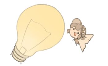 animalization brown_hair brown_hat bug commentary english_commentary floral_print floral_print_hat full_body hat insect light_bulb moth open_mouth original print_hat simple_background smile solid_circle_eyes solo temmie_chang temmie_chang_(character) white_background