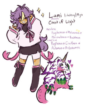 Rule 34 | claws, digimon, digimon (creature), heart, horns, looking at viewer, psychemon, ribbon