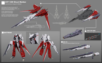 3d absurdres battroid beam_cannon canards cannon character_name commentary concept_art drone english_commentary english_text gattai gunpod highres machinery macross mecha multiple_views no_humans original realistic robot science_fiction thrusters uzuki_(uzukinokaze) variable_fighter