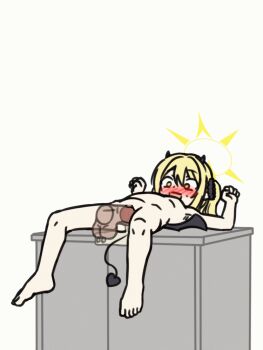 1girl animated animated_gif barefoot blonde_hair blue_archive blush completely_nude cum cum_in_pussy cum_overflow cum_pool cumdrip demon_girl demon_horns demon_tail demon_wings disembodied_penis drifter flat_chest full_body halo hands_up hetero horns huge_penis ibuki_(blue_archive) loli lying nude on_back open_mouth penis pussy sex size_difference solo_focus standing stomach_bulge tail testicles uncensored vaginal wings yellow_eyes