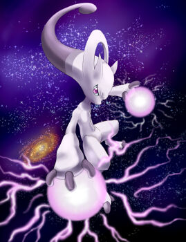 Rule 34 | closed mouth, commentary request, energy ball, full body, galaxy, gen 1 pokemon, highres, hooh lin, legendary pokemon, mega mewtwo y, mega pokemon, mewtwo, nintendo, pokemon, pokemon (creature), pokemon focus, purple eyes, solo, space, star (sky)