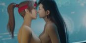 20s 2girls 3d animated black_hair blender_(medium) breast_press breasts brown_eyes brown_hair earrings eye_contact face-to-face female_focus final_fantasy final_fantasy_vii final_fantasy_vii_remake from_side headband highres indoors jessie_rasberry jewelry kiss large_breasts long_hair looking_at_another looping_animation matching_hair/eyes multiple_girls nextr3d nipples ponytail pressing red_eyes red_headband sidelocks square_enix symmetrical_docking tifa_lockhart topless_female uncensored video yuri
