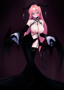 1girl artist_request breasts breasts_out highres nipples phase_connect pink_eyes pink_hair runie_ruse virtual_youtuber