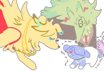 2boys 2girls a298400_2 animalization blue_eyes dog dress green_eyes kneesocks_(psg) looking_at_another multiple_boys multiple_girls panty_&amp;_stocking_with_garterbelt panty_(psg) polyester_(psg) polyurethane_(psg) red_dress school_uniform