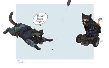 animalization balaclava cat drone english_text french_flag gas_mask gign golaegun gun handgun laser_sight mask no_humans rainbow_six rainbow_six_siege special_air_service thatcher_(rainbow_six_siege) twitch_(rainbow_six_siege) union_jack weapon yellow_eyes