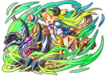 1girl alternate_costume anime_coloring artist_request behemoth_(crash_fever) black_horns blue_bow blue_collar blue_hairband blue_horns blue_nails blue_skirt bow collar collared_shirt colored_sclera crash_fever curled_horns fangs full_body game_cg gem green_hair green_outline green_sclera grey_fur grey_tail hairband holding holding_weapon horns juliet_sleeves long_hair long_sleeves microskirt number_tattoo numbered official_alternate_costume official_art open_mouth orange_eyes outline plaid_clothes plaid_skirt pleated_skirt pointing puffy_sleeves purple_gemstone red_outline riding running sheep_horns shirt skirt slit_pupils spiked_collar spikes square square_tattoo straight_hair tachi-e tattoo teeth third-party_source transparent_background very_long_hair weapon white_shirt white_sleeves wing_collar yellow_fur