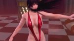 1girl 3d animated armpits ass ass_shake bikini black_hair blunt_bangs bouncing_breasts breasts chair dancer dancing dead_or_alive dead_or_alive_xtreme_3 dead_or_alive_xtreme_3_fortune dead_or_alive_xtreme_beach_volleyball female_focus hime_cut indoors long_hair medium_breasts navel nyotengu red_bikini revealing_clothes rug sideboob slingshot_swimsuit solo strap_gap stripper swimsuit table tengu video wind